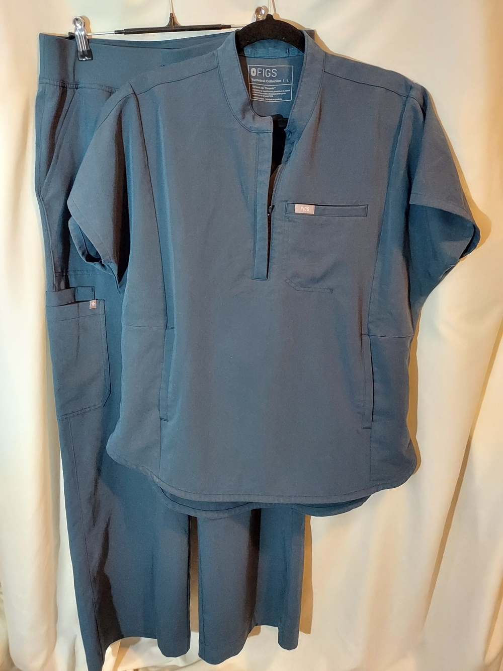 FIGS Dark Harbor Technical Scrub Set-Montex Mock-Neck Top & Isabel Wide Leg Pant
